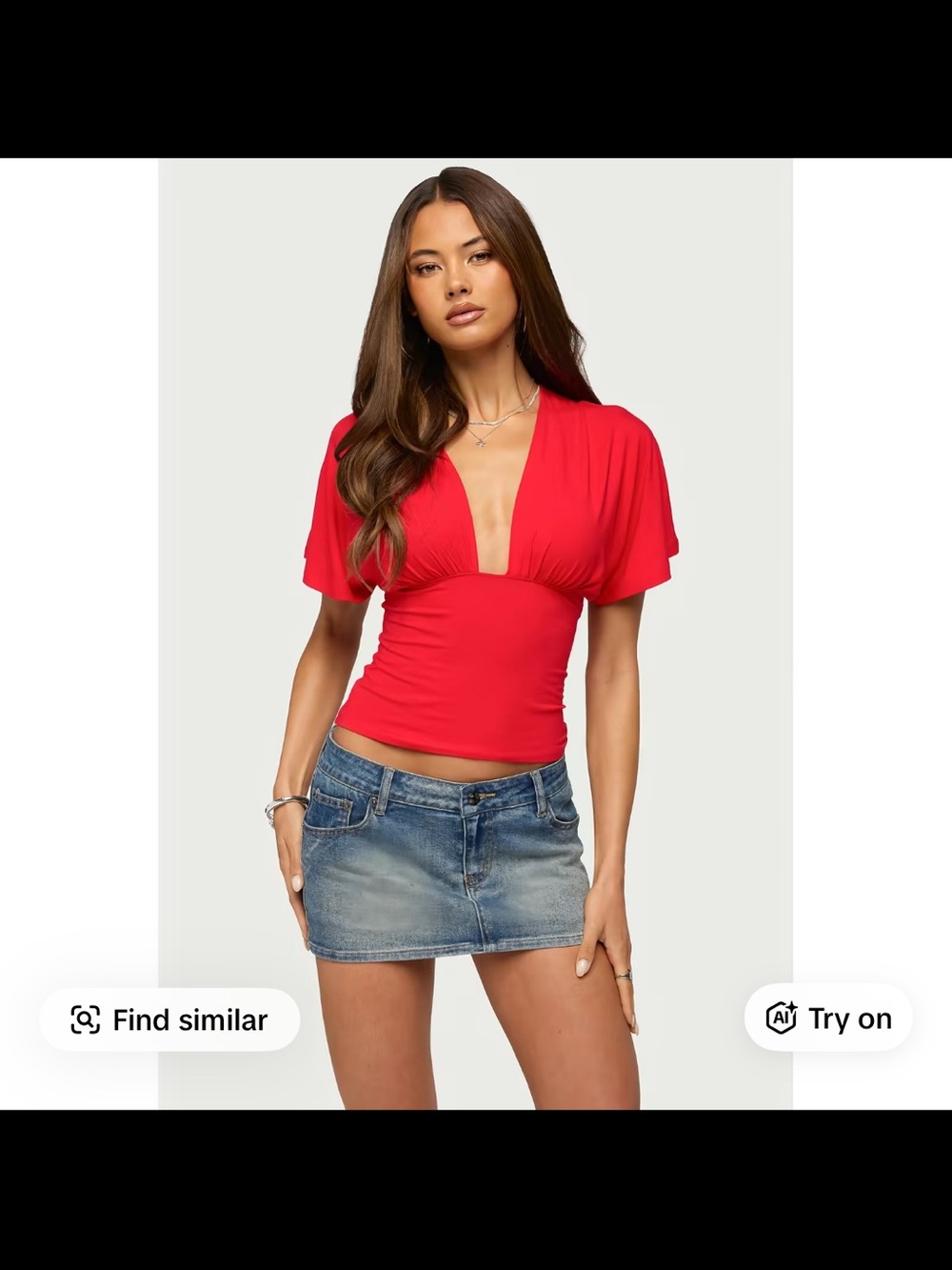 Edikted Red V-Neck Short Flutter Sleeve Crop Top